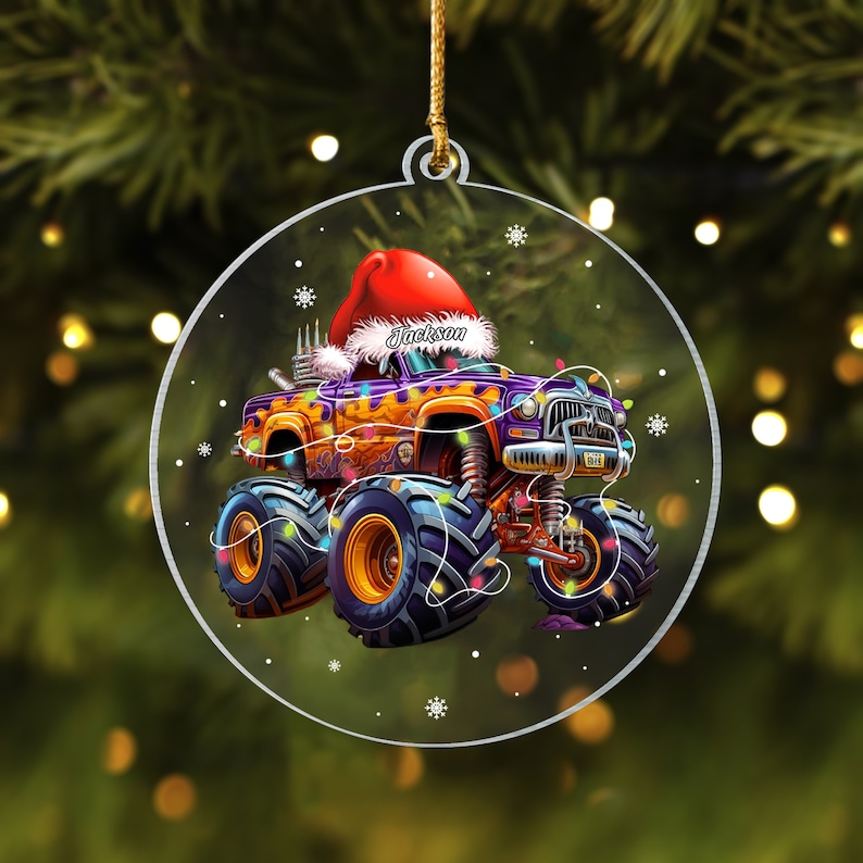 Custom Name Monster Truck With Led Light Christmas Ornament Christmas