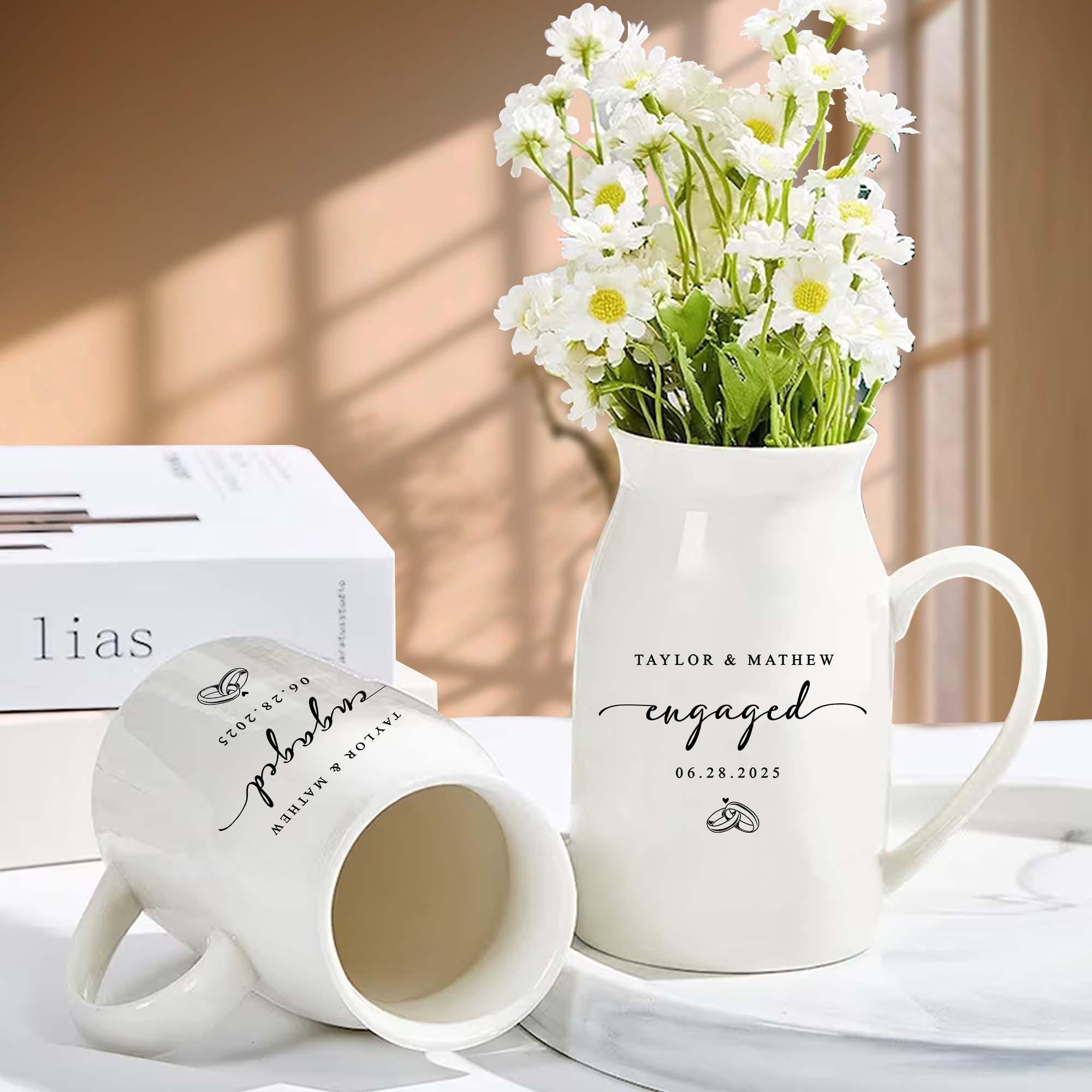 Personalized Engagement Gift Flower Vase, Custom Engaged Flower