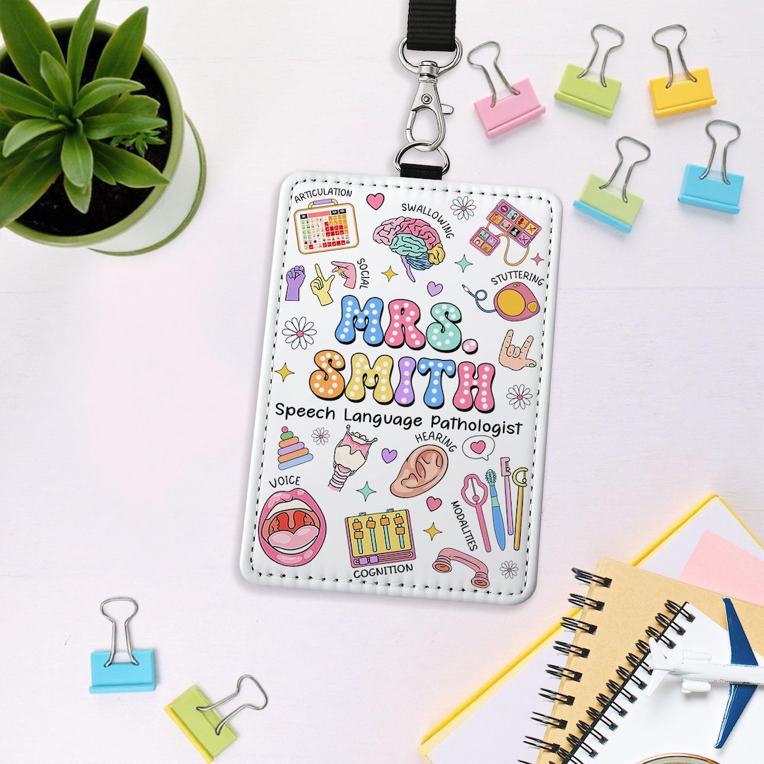 Slp Ribbons Custom SLP Badge ID Holdert, Speech Language Therapist Badge ID Holder ...