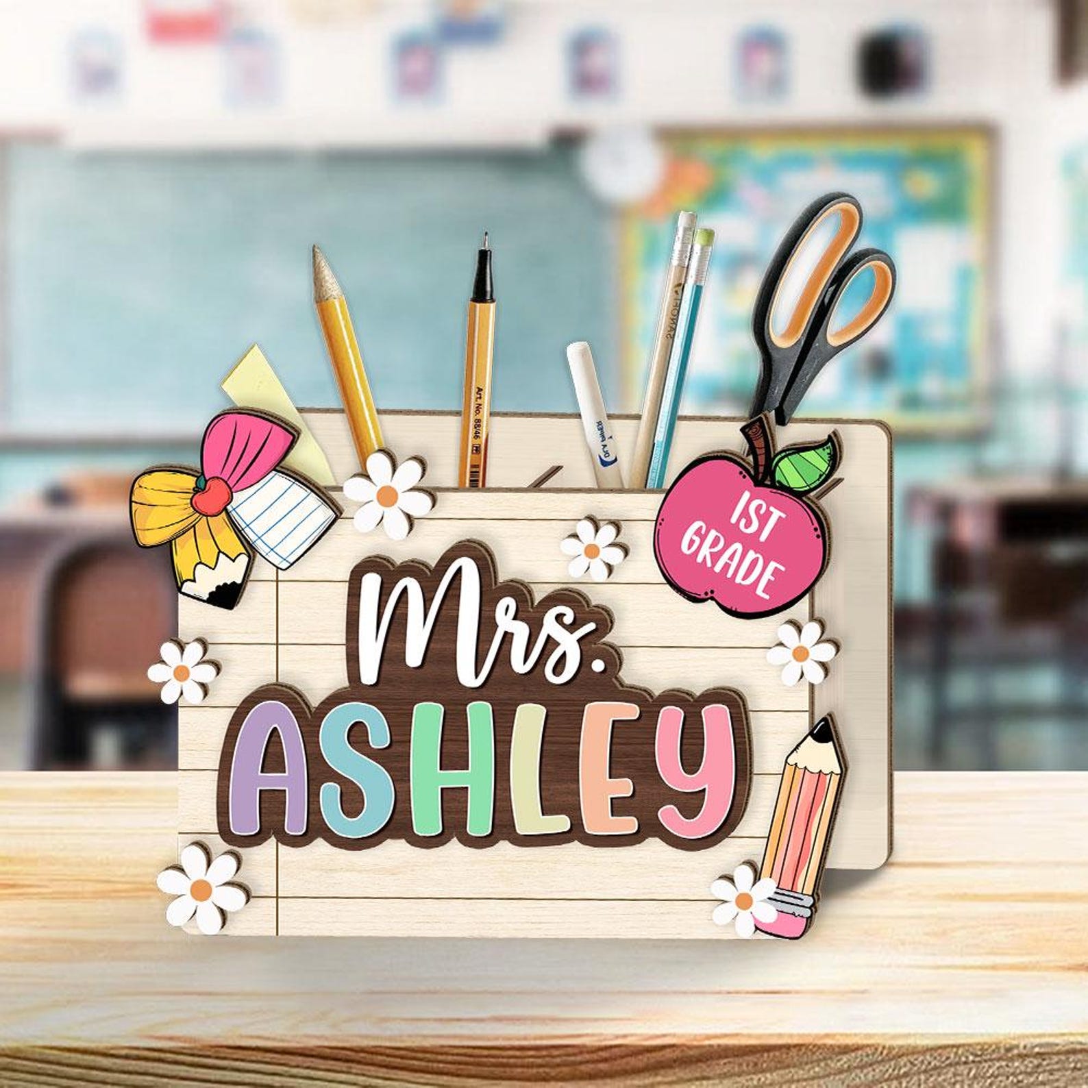Personalized Pencil Teacher Desk Organizer Back to School Teacher Gifts ...