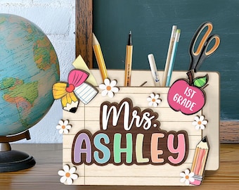 Personalized Pencil Teacher Desk Organizer Back to School Teacher Gifts, Teacher Desk Decor, Teacher Appreciation Gifts, Teacher Gift