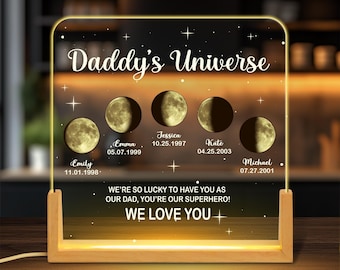 Personalized Dad Moons Phase with Kids Names Night Light, Fathers Day Gifts, Gifts For Dad From Kids, Gift For Dad Grandpa,