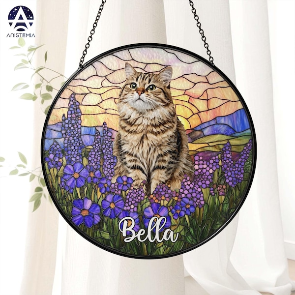 Custom Cat Portrait Stained Glass Suncatcher, Custom Cat Portrait from Photo, Pet Window Hangings, Pet Portrait From Photo,Pet Memorial Gift