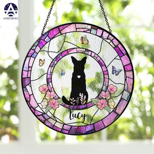 Personalized Dog Memorial Stained Glass Suncatcher, Custom Dog Breed Suncatcher, Loss of Dog Gift, Dog Remembrance Gift, In Loving Memory