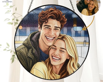 Personalized Stained Glass Portrait Ornament, Custom Photo Suncatcher Gift, Family or Couple Keepsake, Valentines Day Gift,Couple Photo Gift