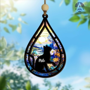 Custom Cat Memorial Suncatcher, Cat Suncatcher, Cat Memorial Gift, Cat Keepsafe Gift For Cat Lovers, Cat Loss Gift,Loss of Pet Sympathy Gift
