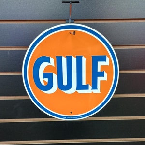 Gulf Gas Tin Sign 12&quot; Old Gulf Gas Signs Garage Decor for Men Housewarming Gifts for Dad Husband Boyfriend Grandpa Boys Room Gas Station