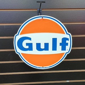 New Gulf Gas Tin Sign 12&quot; Old Gulf Gas Signs Garage Decor for Men Housewarming Gifts for Dad Husband Boyfriend Grandpa Boys Room Gas Station