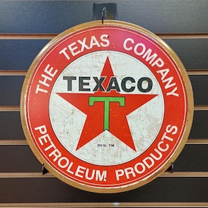 Texaco Gas Tin Sign 12&quot; Gas Station Theme Wall Decor Garage Decor for Men Man Cave Housewarming Gifts for Dad Texas Themed Boys Bedroom Deco