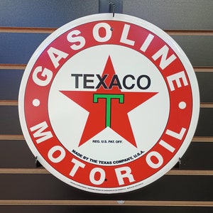 Texaco Gas Tin Sign 12&quot; Gas Station Theme Wall Decor Garage Decor for Men Man Cave Housewarming Gifts for Dad Texas Themed Boys Bedroom Deco