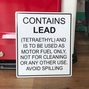 CONTAINS LEAD Gas Pump Sign Reproduction Petro Advertising Gas Pump Badges Outdoor Safe Gas Station Signs Garage Decor Men Housewarming Gift