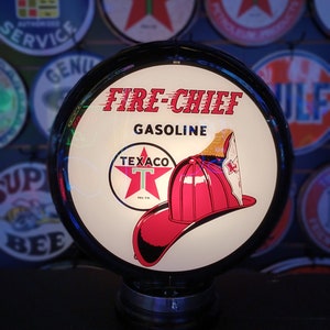 13.5&quot; Texaco Fire Chief Gas Pump Globe WITH or WITHOUT Heavy Duty Light Base Texaco Gas Station Garage Decor Men Gift for Dad Grandpa Uncle