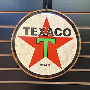 Texaco Gas Tin Sign 12&quot; Gas Station Theme Wall Decor Garage Decor for Men Man Cave Housewarming Gifts for Dad Texas Themed Boys Bedroom Deco