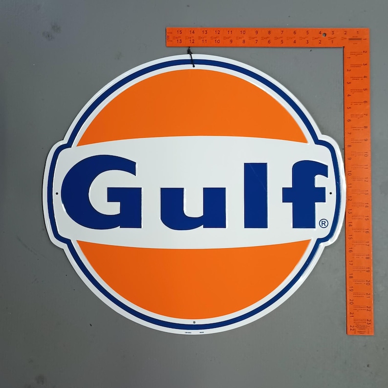 24" New Gulf Gas Tin Sign Gas and Oil Mancave Automotive Wall Decor ...