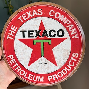 Texaco Steel Sign 12&quot; Texaco Gas Signs Gas Station Garage Decor for Men Housewarming Gifts for Dad Vintage Americana Diner Decor Texas Co