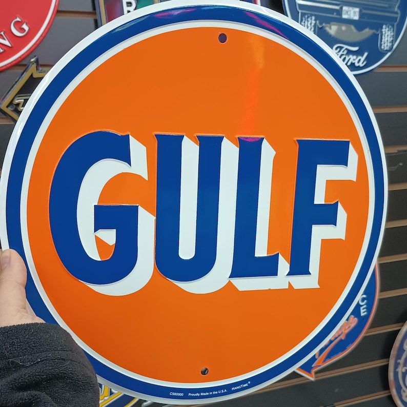 24" New Gulf Gas Tin Sign Gas and Oil Mancave Automotive Wall Decor ...