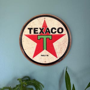 1936 Texaco Steel Sign 12&quot; Texaco Gas Signs Gas Station Garage Decor for Men Housewarming Gifts for Dad Vintage Americana Diner Decor Texas