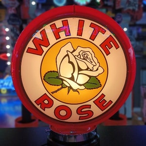 13,5 "weiße Rosen-Blumen-Gas-Pump-Globus mit oder ohne Hochleistungslichtbasis Scheunen-Dekor-Männer Tankstelle-Thema Housewarming-Geschenke für Vati