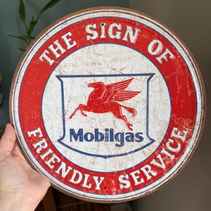 Mobilgas Steel Sign 12&quot; Mobil Pegasus Gas Signs Gas Station Garage Decor for Men Housewarming Gifts for Dad Mobil Sign of Friendly Service