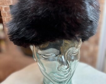 Vintage Mink Pillbox Hat, Mahogany Brown Fur With Brown  display picture 3
