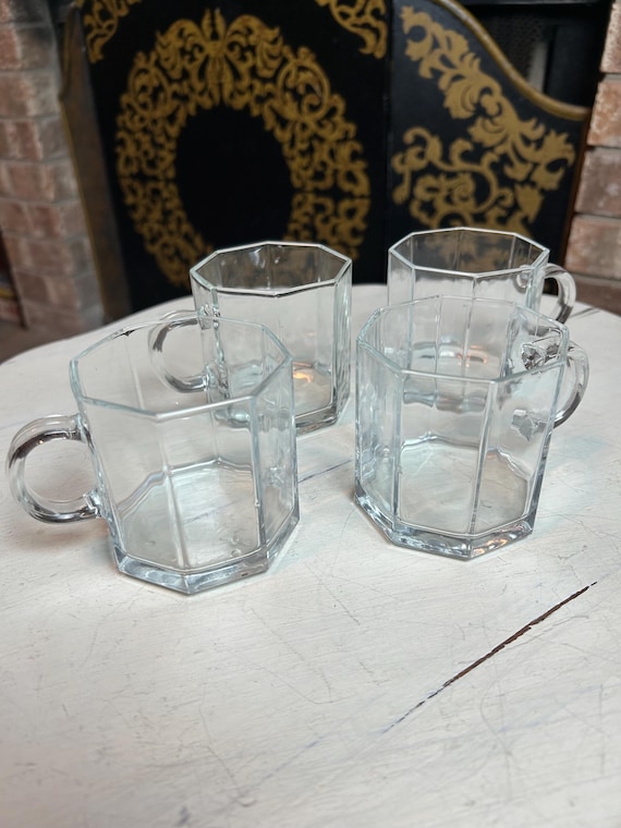 Rare 4 ARCOROC France Octime Glass Mug Octagon Drink Glasses