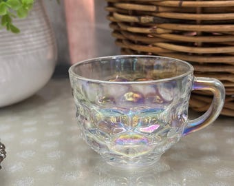 Vintage Set of 12 IRIDESCENT FEDERAL Company Drinking GLASS punch cup with Handle Excellent