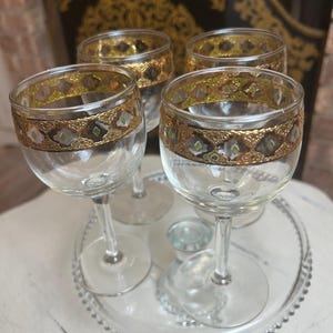 MCM Vintage CULVER Tyrol Vinglas 22K Guld Valencia Regency Blåst Glas Set med 4 Marockansk Stil