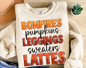 Vreugdevuren pompoenen leggings truien lattes png sublimatieontwerp downloaden, hallo herfst png, herfst png, sublimeren ontwerpen downloaden