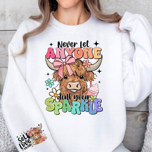 Laat nooit iemand je schitteren dof schattig koe png-sublimatieontwerp downloaden, motiverende citaat png, schattige koe png, sublimeren ontwerpen downloaden