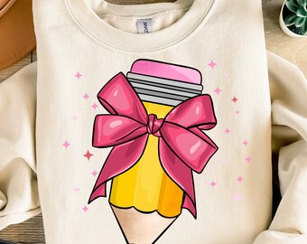 Matita Coquette con download di design sublimato png con fiocco rosa, ritorno a scuola png, vibrazioni scolastiche png, download di disegni sublimati