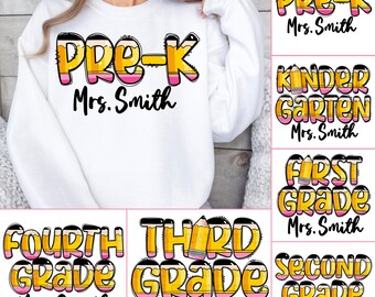 Personalized Pencil Teacher Bundle Png, Custom Pencil Shirt with Teacher names, Teacher's Day png, sublimate designs download