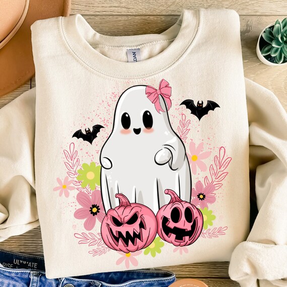 Pink halloween ghost png sublimation design download, halloween png, ghost png, happy halloween png, sublimate designs download
