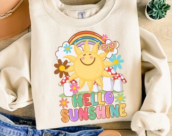 Hello Sunshine PNG, Groovy Summer Sublimation Design (Digital Download)