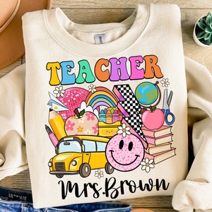 Personalized retro teacher png sublimation design download, back to school png, Teacher&#39;s Day png, teacher life png, designs download