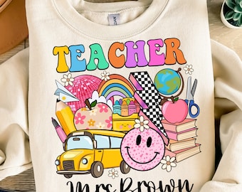 Personalized retro teacher png sublimation design download, back to school png, Teacher's Day png, teacher life png, designs download