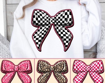 Checkered coquette bow png sublimation design download, western coquette bow png, western patterns png, sublimate designs download