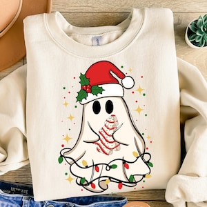 Cute Christmas ghost tree cake png sublimation design download, Merry Christmas png, Christmas png, Happy New Year png, designs download