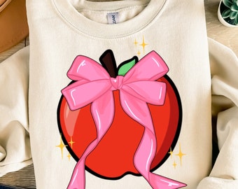 Coquette bow apple teacher png sublimation design download, Teacher's Day png, Teacher png, back to school png, sublimate designs download