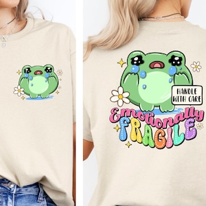 Emotionally fragile handle with care frog png, funny frog png, mental health png, anxiety png, sublimate designs download