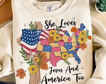 She loves Jesus and america too png sublimation design download, USA flag png, 4th of July png, Independence Day png, designs download