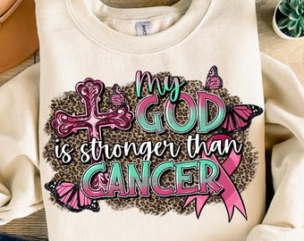 My God is stronger than Cancer png sublimation design download, Breast Cancer Awareness png, Christian png, sublimate designs download