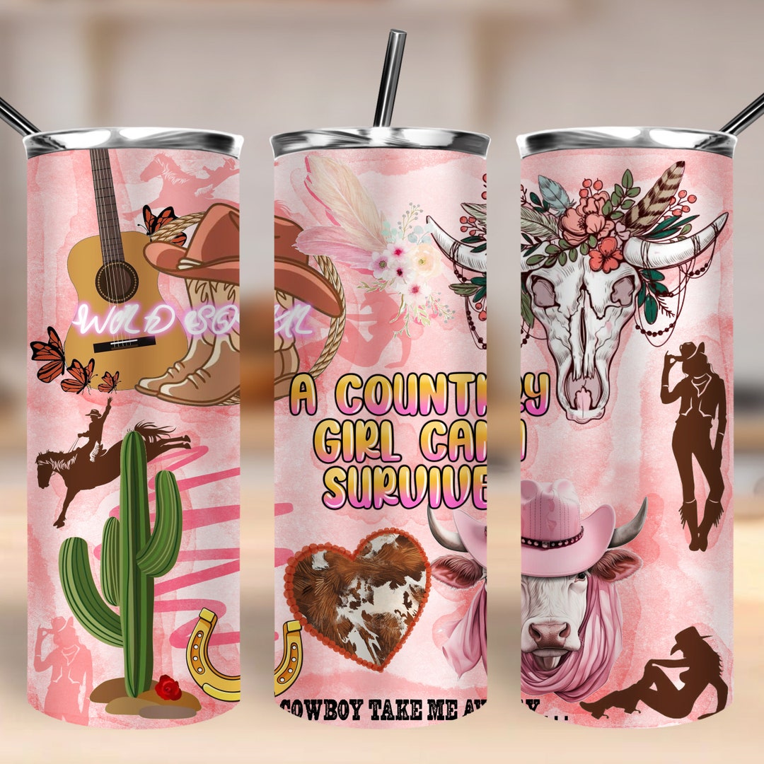 Cowgirl 20 Oz Skinny Tumbler Png, Western Cowgirl Tumbler Wrap Png ...