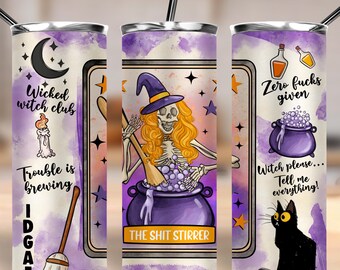 Vaso de cartas de tarot de bruja sarcástica 20 oz vaso flaco png, envoltura de vaso de Halloween png, diseños espeluznantes de vaso de 20 oz, vaso png descargar