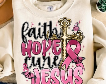 Faith hope cure Jesus png sublimation design download, Breast Cancer Awareness png, Cancer Awareness png, Christian png, designs download