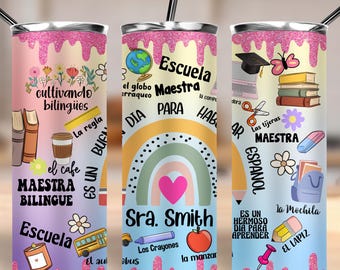 Insegnante di spagnolo personalizzato 20 oz tumbler sottile png, tumbler per la festa dell'insegnante png, tumbler per insegnante png, design per tumbler da 20 oz, download png
