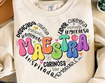 Maestra Spanish Teacher heart png, Teacher&#39;s Day png, school vibes png, Teacher life png, back to school png, sublimate designs download