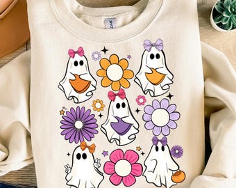 Ghost floral Halloween png sublimation design download, halloween png, ghost png, happy halloween png, sublimate designs download