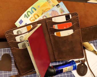 PDF Pattern for making Leather DIY Luxury Passport Bifold Wallet Cover Case Holder Learn how to sew tutorial template for best Travel wallet