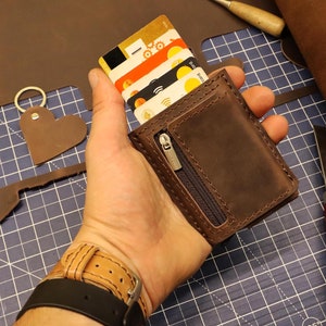 Patrón PDF para billetera minimalista con tarjetero RFID emergente + monedero con cremallera tutorial de cómo coser plantilla de billetera pequeña DIY