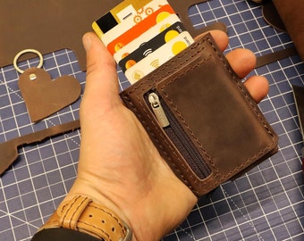 PDF Pattern for Minimalist Card Holder wallet with pop up RFID card holder + zipper coin pouch how to sew tutorial DIY small wallet template